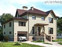 Y-428-1P проект двухэтажного дома из газобетона с цоколем и гаражом размером 20 на 17