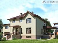 Y-428-1P проект двухэтажного дома из газобетона с цоколем и гаражом размером 20 на 17