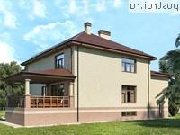 Y-428-1P проект двухэтажного дома из газобетона с цоколем и гаражом размером 20 на 17