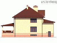 Y-428-1P проект двухэтажного дома из газобетона с цоколем и гаражом размером 20 на 17 - вид сзади