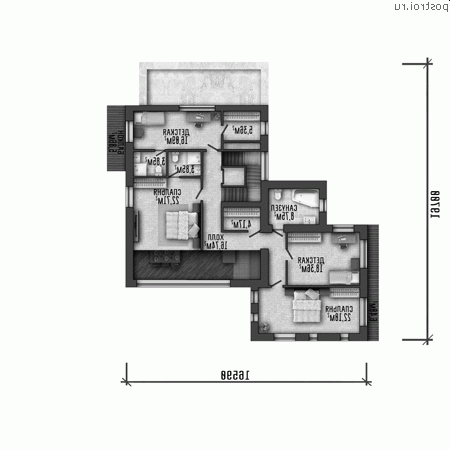 Y-446-1P проект трехэтажного дома из газобетона с гаражом размером 20 на 25 - 2-й этаж