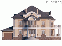 Y-598-1P проект трехэтажного дома из газобетона с подвалом и мансардой и гаражом размером 23 на 19 - вид спереди