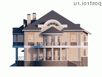 Y-598-1P проект трехэтажного дома из газобетона с подвалом и мансардой и гаражом размером 23 на 19 - вид слева