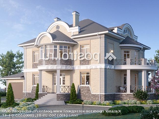 Y-598-1P проект трехэтажного дома из газобетона с подвалом и мансардой и гаражом размером 23 на 19