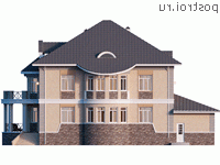 Y-598-1P проект трехэтажного дома из газобетона с подвалом и мансардой и гаражом размером 23 на 19 - вид сзади