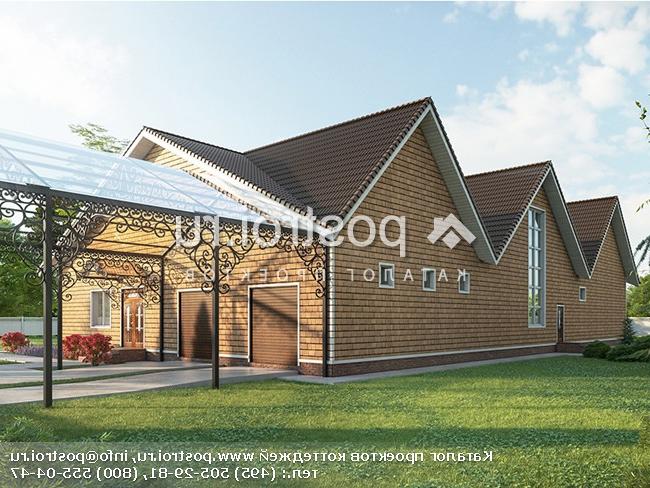 Y-974-1P проект одноэтажного дома из газобетона с мансардой и гаражом размером 32 на 25 