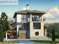 N-234-1P проект двухэтажного дома из газобетона с цоколем и гаражом размером 11 на 15