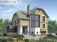 N-320-1P проект двухэтажного дома из пенобетона с цоколем и гаражом размером 10 на 14 