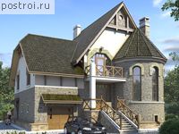 N-358-1P проект двухэтажного коттеджа из газобетона с цоколем и гаражом размером 12 на 12 