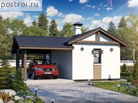 P-040-3P проект одноэтажной бани из пеноблока с гаражом размером 10 на 7 