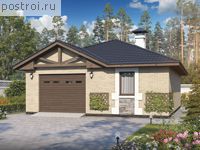 P-060-2P проект одноэтажной бани из пеноблока с гаражом размером 9 на 7 