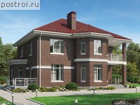 P-191-1P проект двухэтажного коттеджа из пенобетона с подвалом размером 14 на 13 