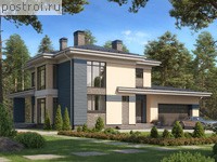 P-194-1P проект двухэтажного коттеджа из пенобетона с гаражом размером 16 на 11 