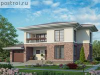 P-196-1P проект двухэтажного коттеджа из пенобетона с гаражом размером 16 на 13