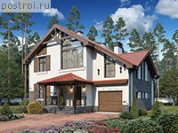 P-240-1K проект двухэтажного дома из кирпича с гаражом размером 14 на 12