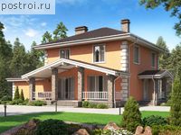 R-171-1P проект двухэтажного дома из пеноблоков с гаражом размером 9 на 15 