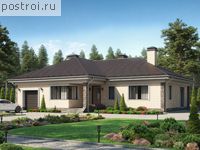 R-177-1P проект одноэтажного дома из пеноблоков с гаражом размером 18 на 18 