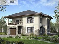 R-200-1K проект двухэтажного коттеджа из кирпича с гаражом размером 13 на 15 