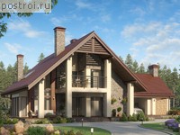 R-214-1K проект одноэтажного дома из кирпича с мансардой и гаражом размером 21 на 16 