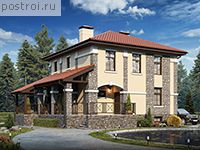 R-224-1K проект двухэтажного коттеджа из кирпича с цоколем размером 12 на 14 