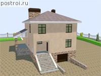 R-228-1K проект двухэтажного коттеджа из кирпича с цоколем и гаражом размером 13 на 11