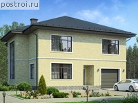 R-244-1P проект двухэтажного дома из газобетона с гаражом размером 13 на 14 