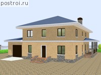 R-260-1P проект двухэтажного дома из пеноблоков с гаражом размером 14 на 14