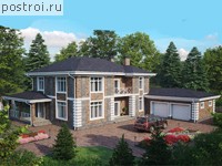 R-283-1K проект двухэтажного дома из кирпича с гаражом размером 20 на 19 