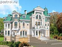 S-1254-1K проект трехэтажного дома из кирпича с цоколем и мансардой и гаражом размером 27 на 25 