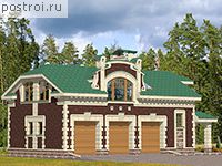 S-190-1K проект одноэтажного гаража из кирпича с мансардой размером 8 на 16 