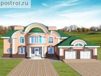 S-452-1K проект двухэтажного дома из кирпича с цоколем и гаражом размером 19 на 21 