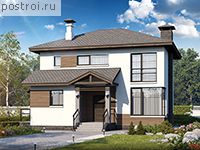 T-105-1P проект двухэтажного коттеджа из пенобетона размером 8 на 9 