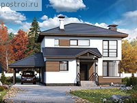 T-105-2P проект двухэтажного коттеджа из пенобетона с гаражом размером 8 на 14 