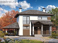 T-106-2P проект двухэтажного коттеджа из пенобетона с гаражом размером 11 на 13 