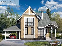 T-110-1P проект двухэтажного коттеджа из пенобетона с гаражом размером 11 на 12 