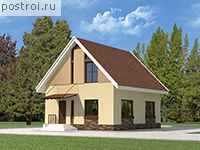 T-144-1P проект одноэтажного дома из газобетона с мансардой размером 10 на 8 