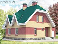 T-158-1K проект одноэтажного коттеджа из кирпича с мансардой и гаражом размером 11 на 18 