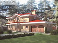 T-185-1P проект двухэтажного дома из пеноблоков с гаражом размером 7 на 19 