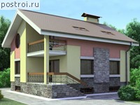 T-190-2P проект одноэтажной бани из пенобетона с мансардой размером 8 на 10