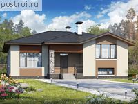 T-198-1P проект одноэтажного коттеджа из пенобетона с цоколем размером 13 на 14 