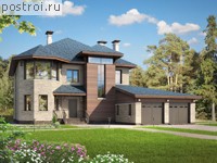 T-270-1P проект двухэтажного дома из пеноблоков с гаражом размером 17 на 19 