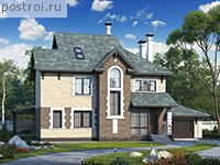 T-334-1P проект двухэтажного дома из пенобетона с мансардой и гаражом размером 13 на 19 