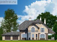 T-341-1P проект двухэтажного дома из пенобетона с мансардой и гаражом размером 13 на 25