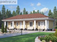 U-075-1P проект одноэтажного дома из пеноблока с подвалом размером 17 на 8 