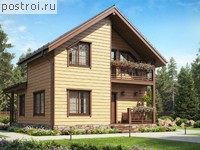 U-086-1D проект одноэтажного деревянного дома из бруса с мансардой размером 8 на 8 