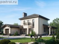 U-112-1K проект двухэтажного коттеджа из кирпича с гаражом размером 14 на 16 