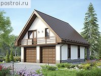 U-149-1K проект двухэтажного гаража из кирпича с цоколем и мансардой размером 8 на 7