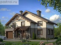 U-152-1P проект двухэтажного коттеджа из пеноблоков с гаражом размером 10 на 14 