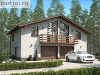 U-154-1P проект двухэтажной бани из пеноблоков с гаражом размером 8 на 13 