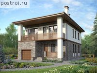 U-158-1P проект двухэтажного дома из пеноблоков с гаражом размером 14 на 9 